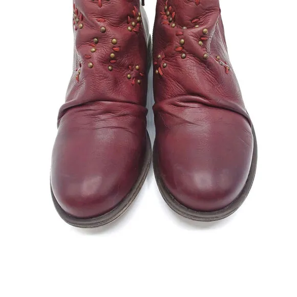 MIZ MOOZ Burgundy Studded Leather Ankle Booties | Boho Western Festival Boots