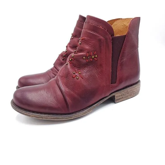 MIZ MOOZ Burgundy Studded Leather Ankle Booties | Boho Western Festival Boots