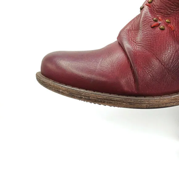 MIZ MOOZ Burgundy Studded Leather Ankle Booties | Boho Western Festival Boots