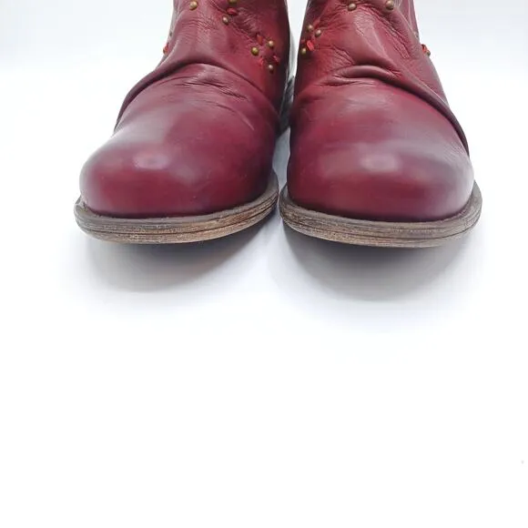 MIZ MOOZ Burgundy Studded Leather Ankle Booties | Boho Western Festival Boots