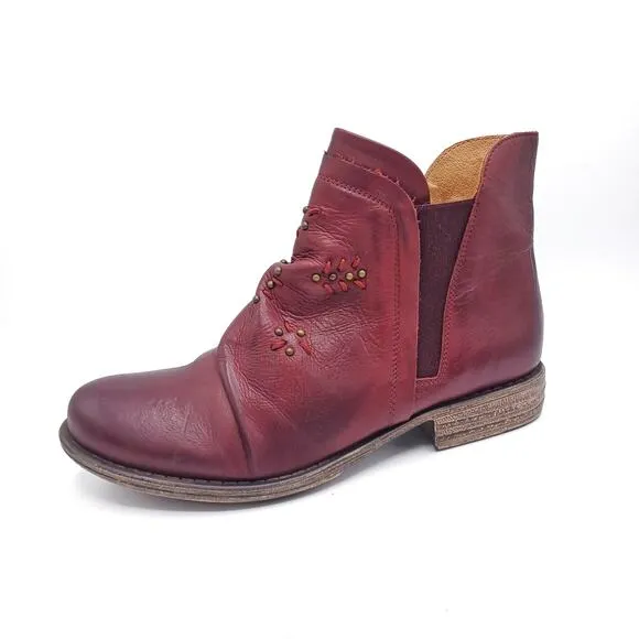 MIZ MOOZ Burgundy Studded Leather Ankle Booties | Boho Western Festival Boots