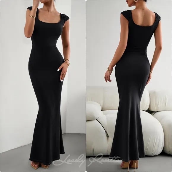 Modern Cap Sleeve Scoop Neck Maxi Dress