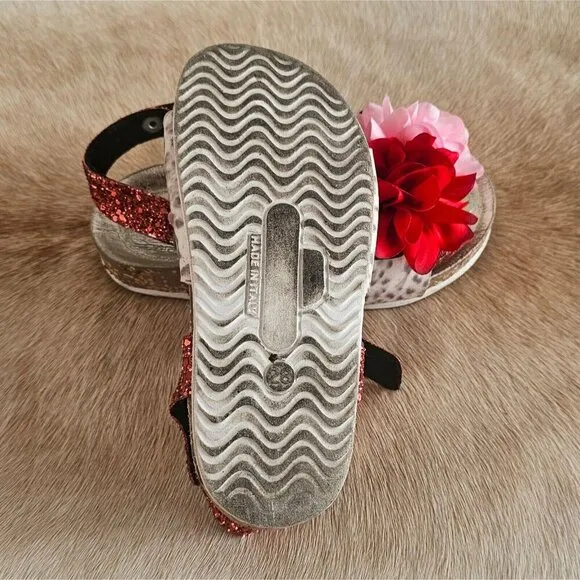 Monnalisa Girls Leather Glitter Flowers 🌺Sandals - Size EU 28 US 11
