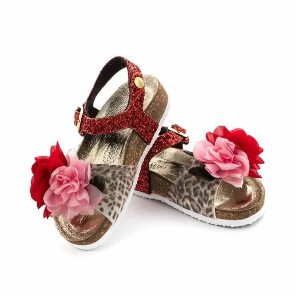Monnalisa Girls Leather Glitter Flowers 🌺Sandals - Size EU 28 US 11