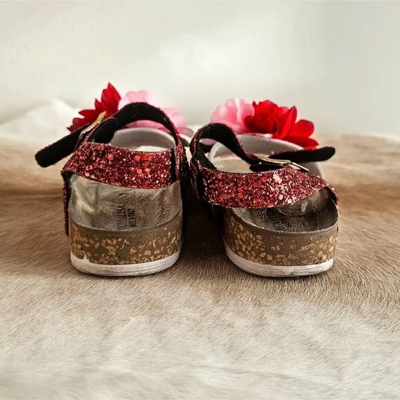Monnalisa Girls Leather Glitter Flowers 🌺Sandals - Size EU 28 US 11