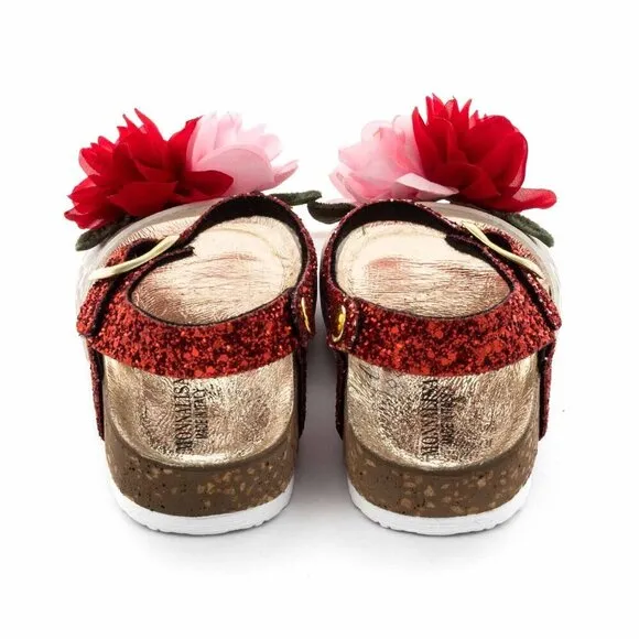 Monnalisa Girls Leather Glitter Flowers 🌺Sandals - Size EU 28 US 11