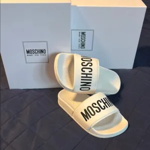 Moschino White Slide Sandals
