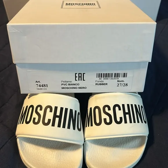 Moschino White Slide Sandals