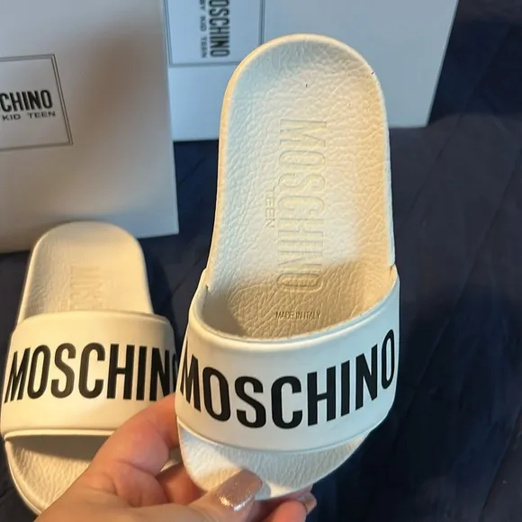 Moschino White Slide Sandals