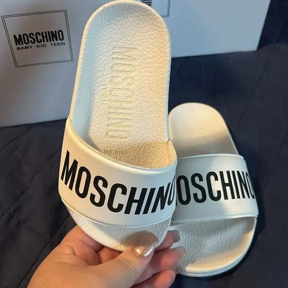 Moschino White Slide Sandals