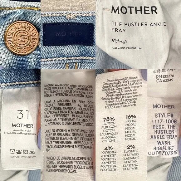Mother The Hustler Ankle Fray Jeans in High-Life Light Wash Denim Women’s Sz 31
