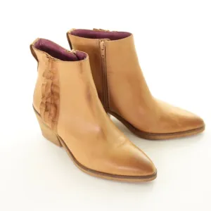 MTNG Mala Vita Tan Leather Ruffle Ankle Boots Womens 39 EU / 8.5M Spain Western