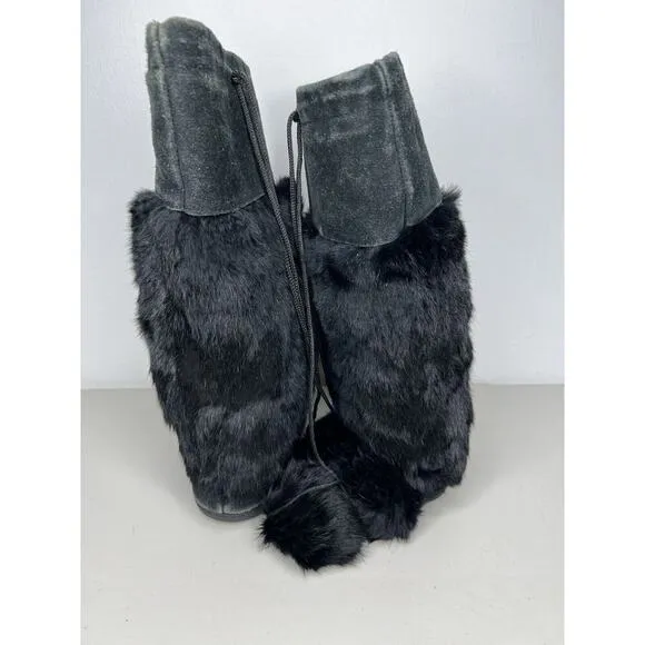 Mukluks Rabbit Fur Beaded Suede Boots Size Black Women’s Size 6