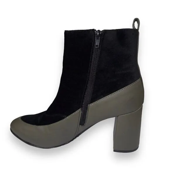NAE Vegan Paula Green Block Heel Chelsea Boots Olive / Black Velvet Women's 9
