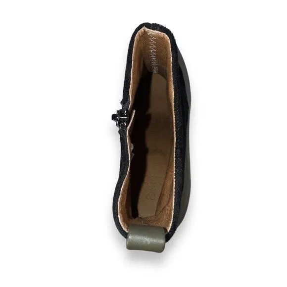 NAE Vegan Paula Green Block Heel Chelsea Boots Olive / Black Velvet Women's 9