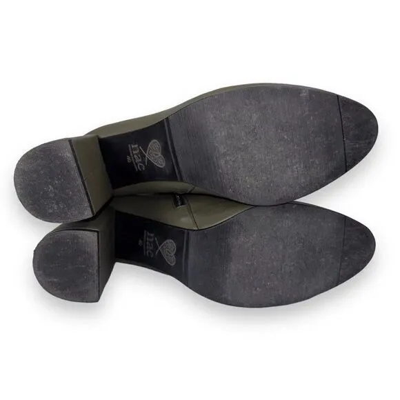 NAE Vegan Paula Green Block Heel Chelsea Boots Olive / Black Velvet Women's 9