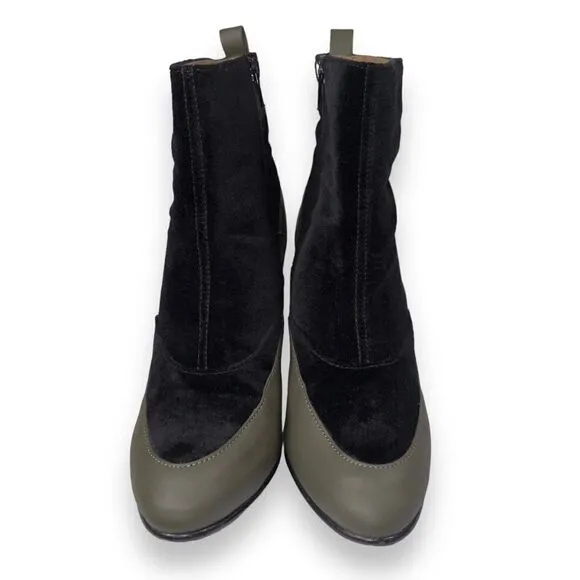 NAE Vegan Paula Green Block Heel Chelsea Boots Olive / Black Velvet Women's 9