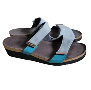 NAOT Suede Two Tone Bkue Velcro Wedge Sandals 37 US 7 NEW