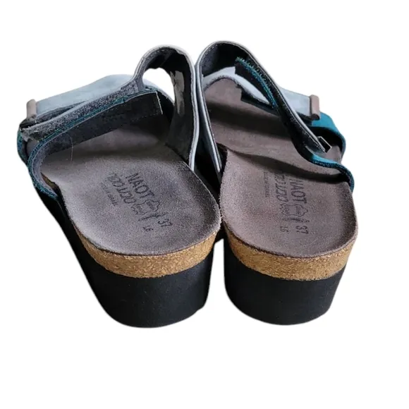 NAOT Suede Two Tone Bkue Velcro Wedge Sandals 37 US 7 NEW