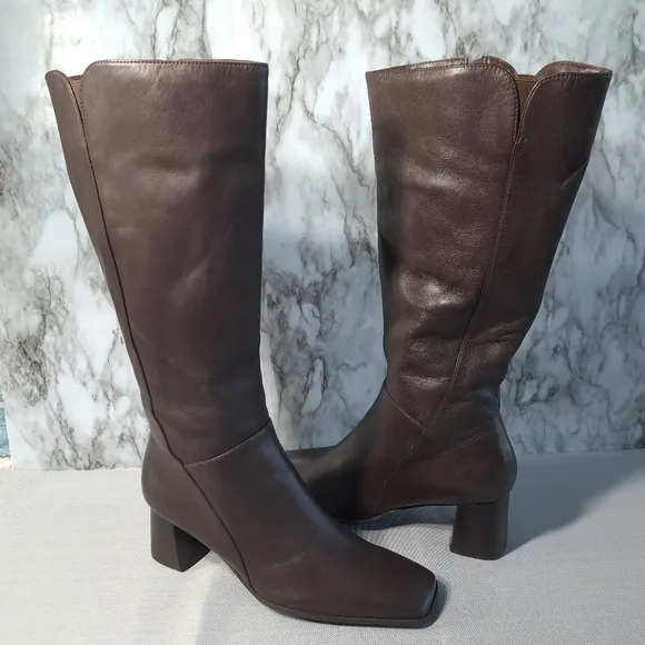 Naturalizer Women's Boots Brown Leather Knee-High Wide-Calf‎  7 1/2 M