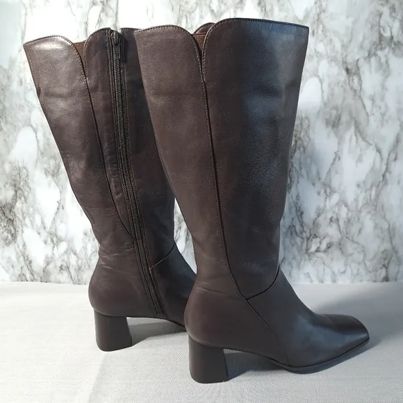 Naturalizer Women's Boots Brown Leather Knee-High Wide-Calf‎  7 1/2 M