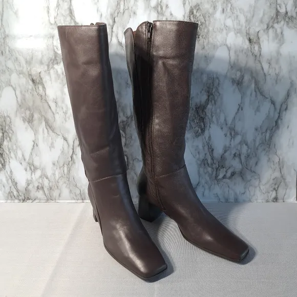 Naturalizer Women's Boots Brown Leather Knee-High Wide-Calf‎  7 1/2 M