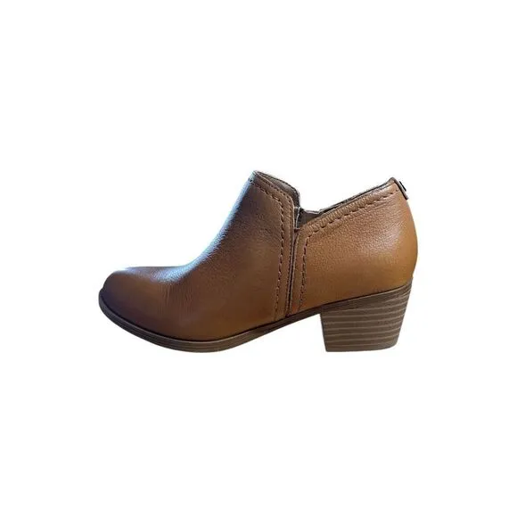 Naturalizer Zarie Block Heel Brown, Cinnamon Leather Bootie  Size 6.5M