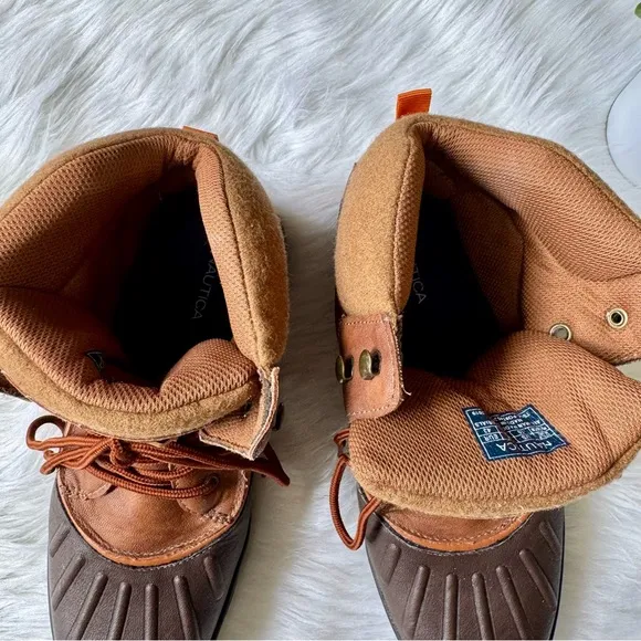 Nautica Waterproof Insulated Duck Lace-Up Brown Cold Weather Snow Boots Size 10