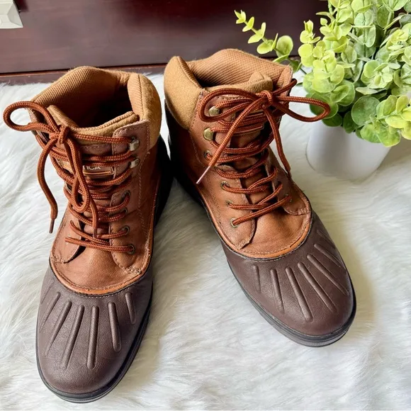 Nautica Waterproof Insulated Duck Lace-Up Brown Cold Weather Snow Boots Size 10