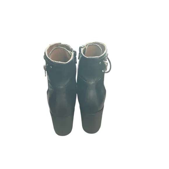 Nero Giardini Black Leather Lace-Up Heel Boots Dual Zip Combat Sz 39/8.5 NWOT