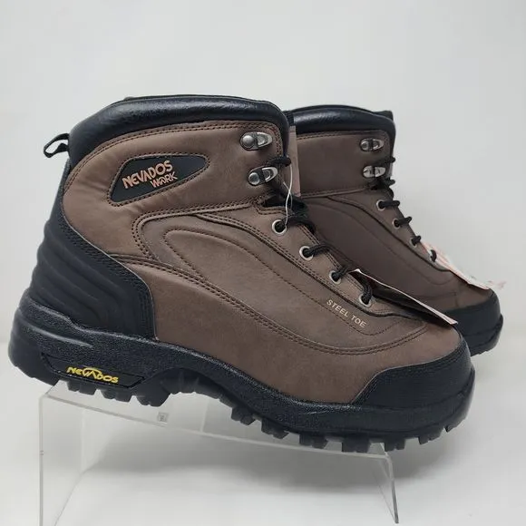 Nevados Steel Toe Boots Mens 11 Brown Logo Lace Up Foundation Evo Work Shoes