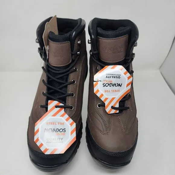 Nevados Steel Toe Boots Mens 11 Brown Logo Lace Up Foundation Evo Work Shoes