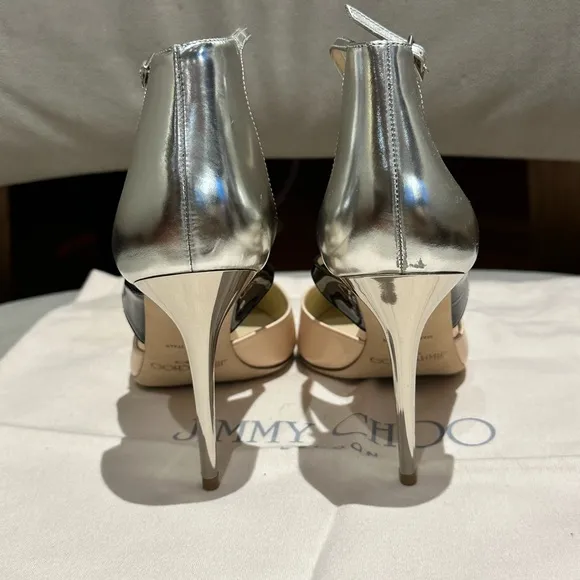 New Authentic Jimmy Choo Pink/Nude pointy Heel with silver back