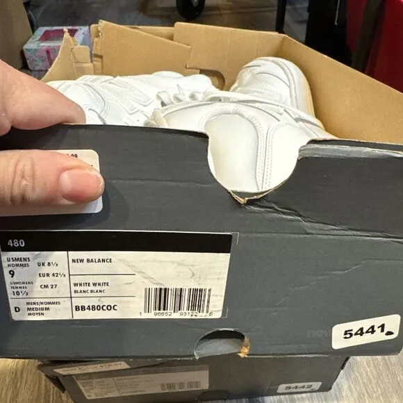 New Balance 480 Triple White BB480COC Hi top Sneaker skate Shoes Mens 9 D