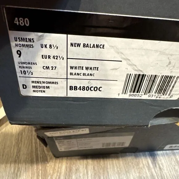 New Balance 480 Triple White BB480COC Hi top Sneaker skate Shoes Mens 9 D