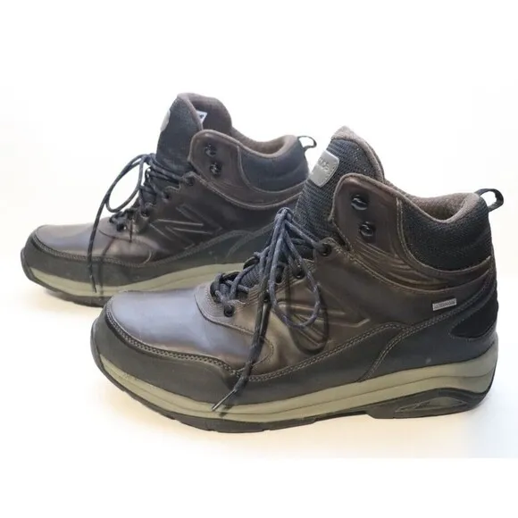 New Balance Boots Mens Size 13 MW1400DB Brown‎ Leather Lace Up Mid Waterproof