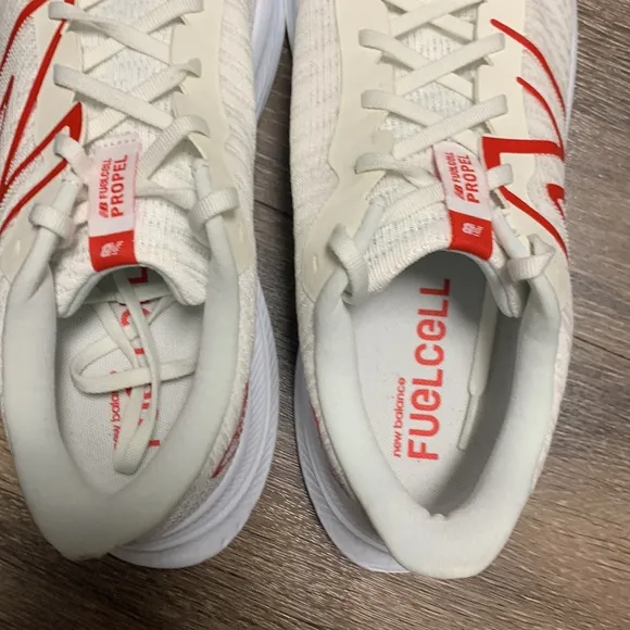 New Balance White and Red Running Shoes