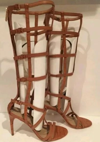 New BCBG Maxazria Gladiator Sandals boot cage hills camel  7 shoes leather