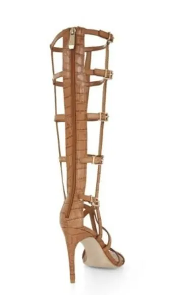 New BCBG Maxazria Gladiator Sandals boot cage hills camel  7 shoes leather