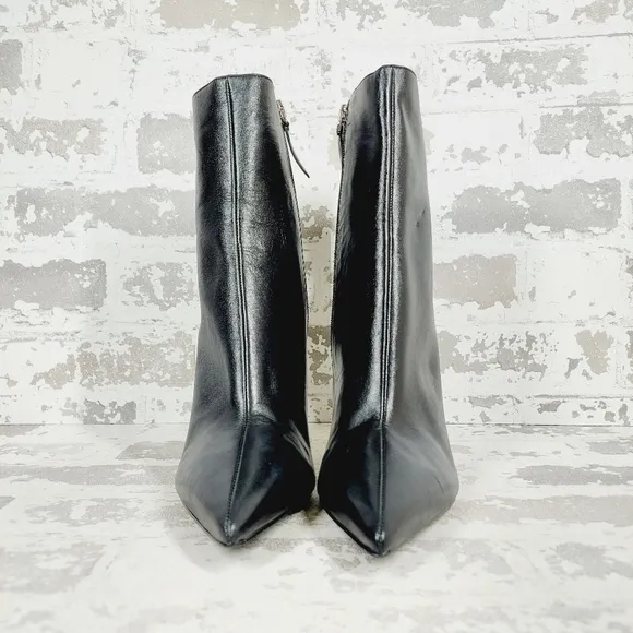 NEW Black Suede Studio Black Leather Pointed Toe Heeled Ankle Boots i840