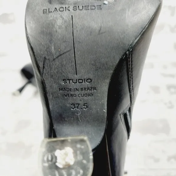 NEW Black Suede Studio Black Leather Pointed Toe Heeled Ankle Boots i840