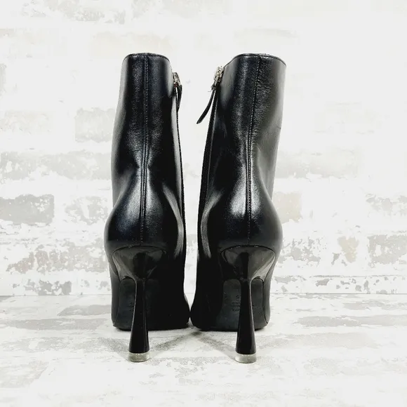 NEW Black Suede Studio Black Leather Pointed Toe Heeled Ankle Boots i840