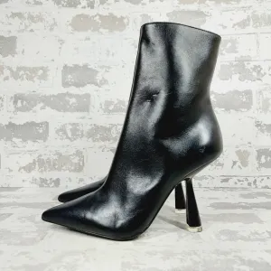 NEW Black Suede Studio Black Leather Pointed Toe Heeled Ankle Boots i840