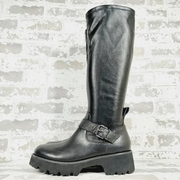 New Blondo Vienna Black Leather Waterproof Lug Sole Zip Up Boots D897