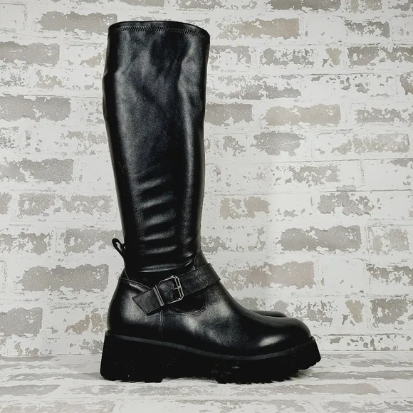 New Blondo Vienna Black Leather Waterproof Lug Sole Zip Up Boots D897