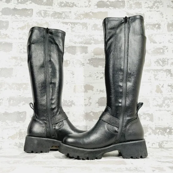 New Blondo Vienna Black Leather Waterproof Lug Sole Zip Up Boots D897