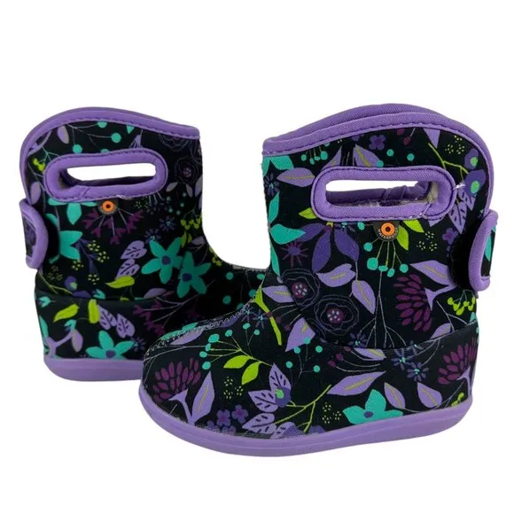 New BOGS II Cartoon Flowers Waterproof Fur Lined Boots Size 7 Toddler Kids Baby