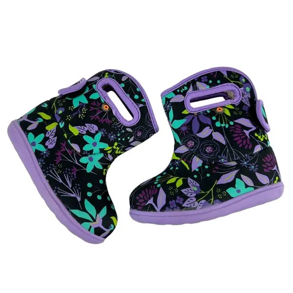 New BOGS II Cartoon Flowers Waterproof Fur Lined Boots Size 7 Toddler Kids Baby