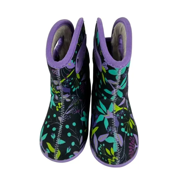 New BOGS II Cartoon Flowers Waterproof Fur Lined Boots Size 7 Toddler Kids Baby