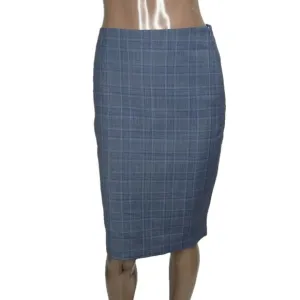 NEW BROOKS BROTHE Womens Skirt Blue Wool Blend Plaid Knee Length Zip Size 2